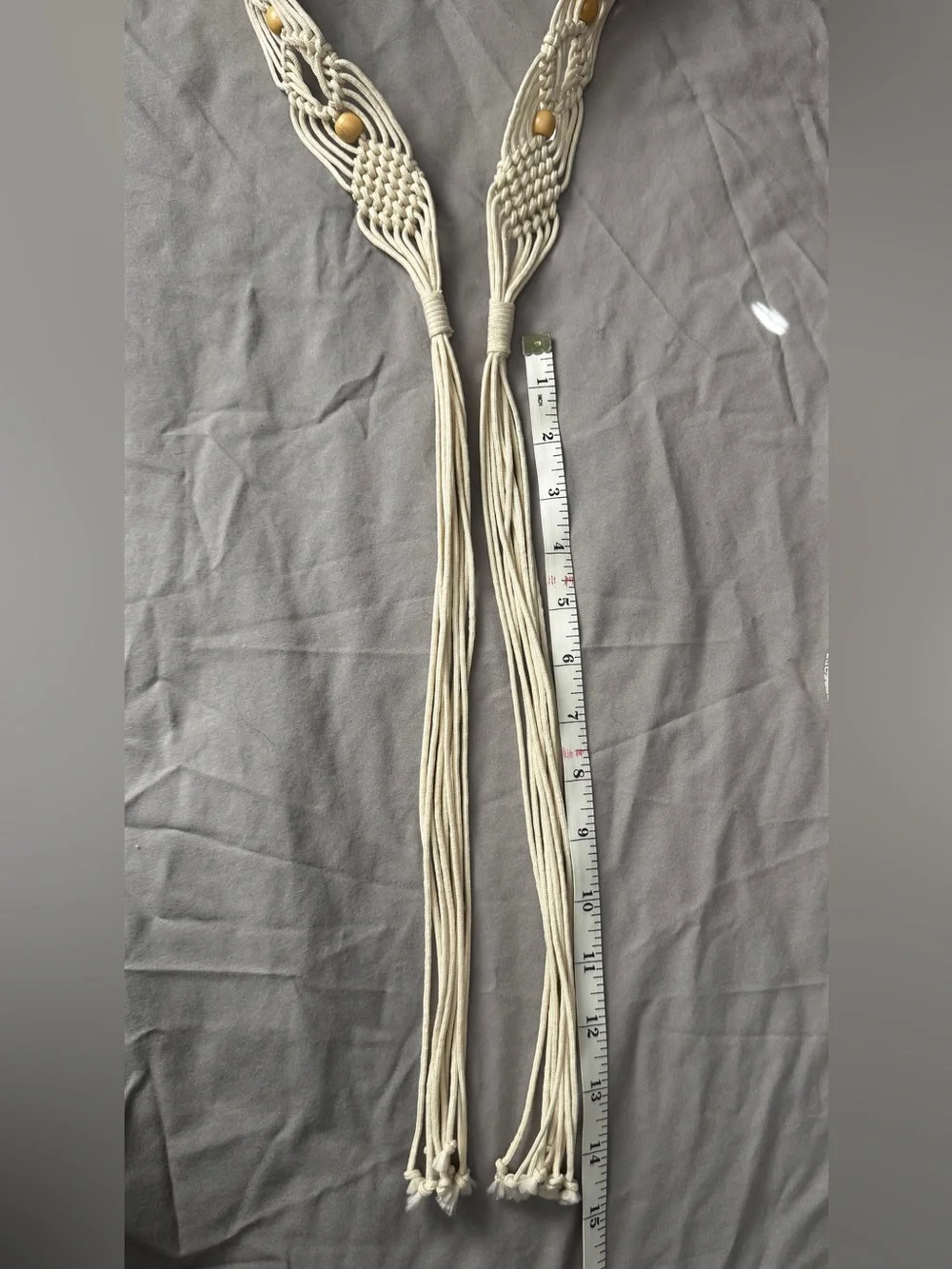 Boho Macrame Tie Belt in Cream with Wooden Beads